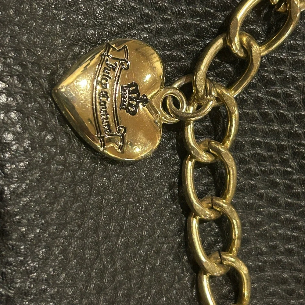 Juicy Couture Black Pebbled Leather Wristlet w/ Gold Chain
